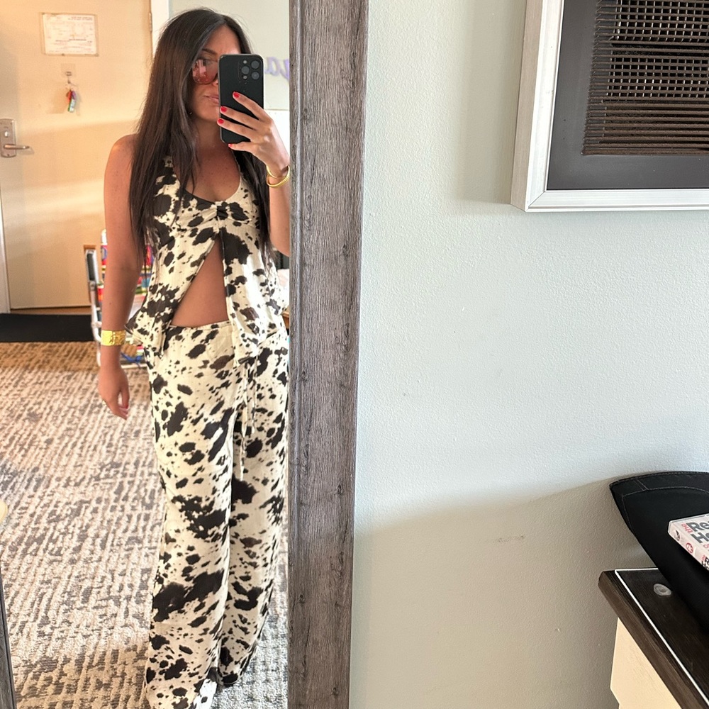 Cow Print Pant Set